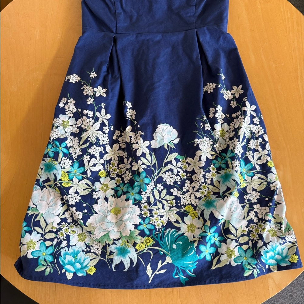 Old Navy Navy Blue Strapless Dress with Floral Pattern